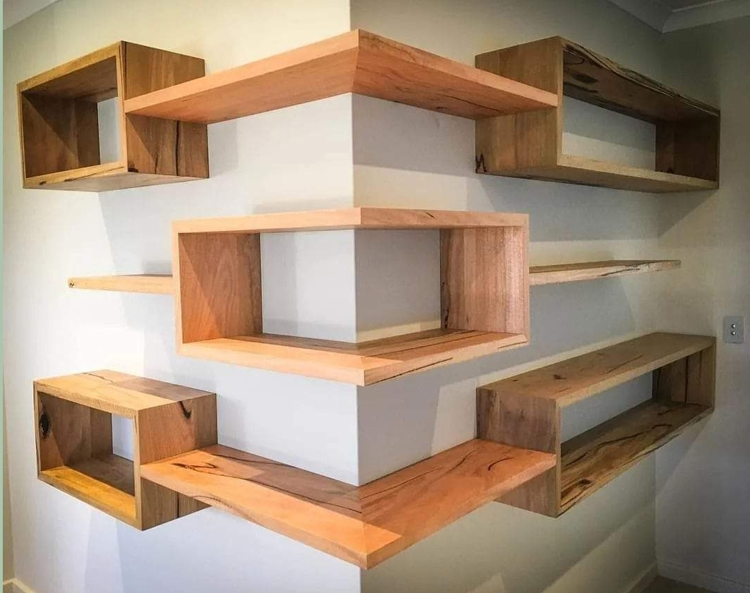 Bespoke floating corner shelving made by JLM Machinery