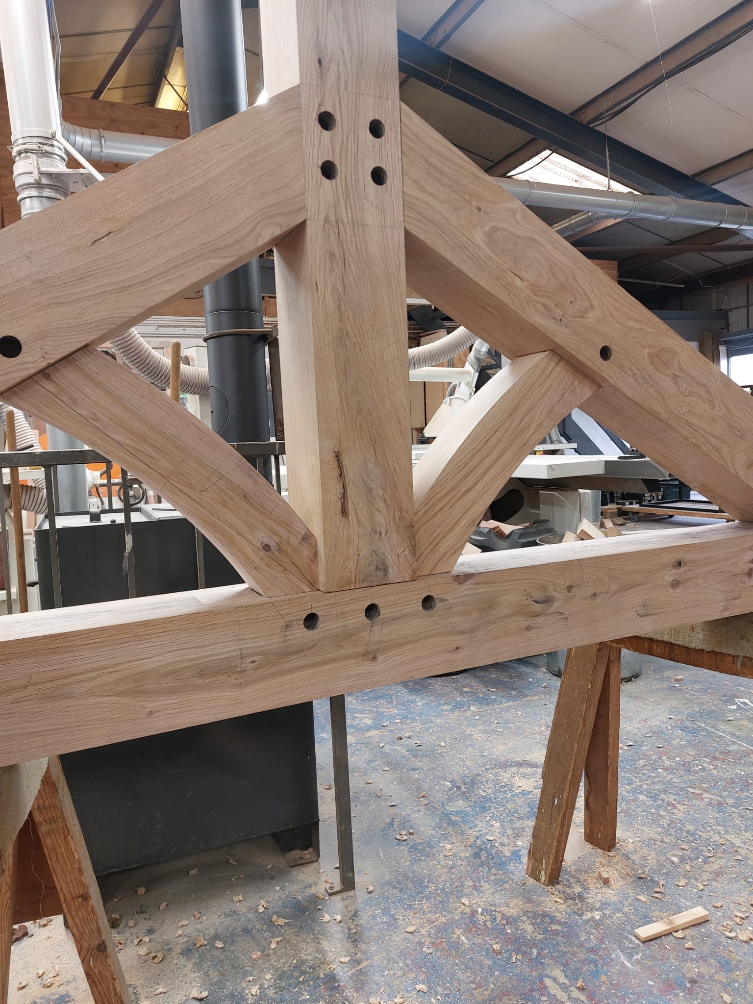 Traditional oak roof truss joinery